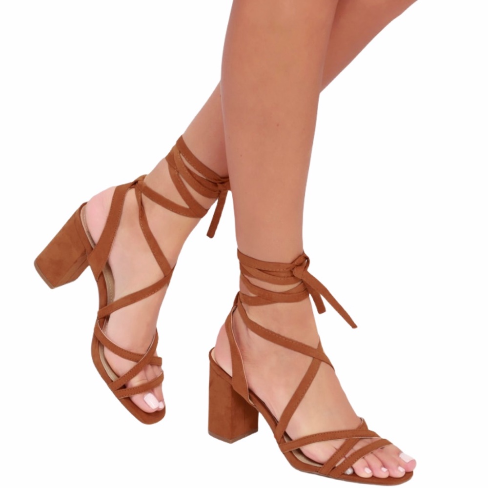 Lulus • Ashton Cognac Suede Lace-Up Heels • Sz 6